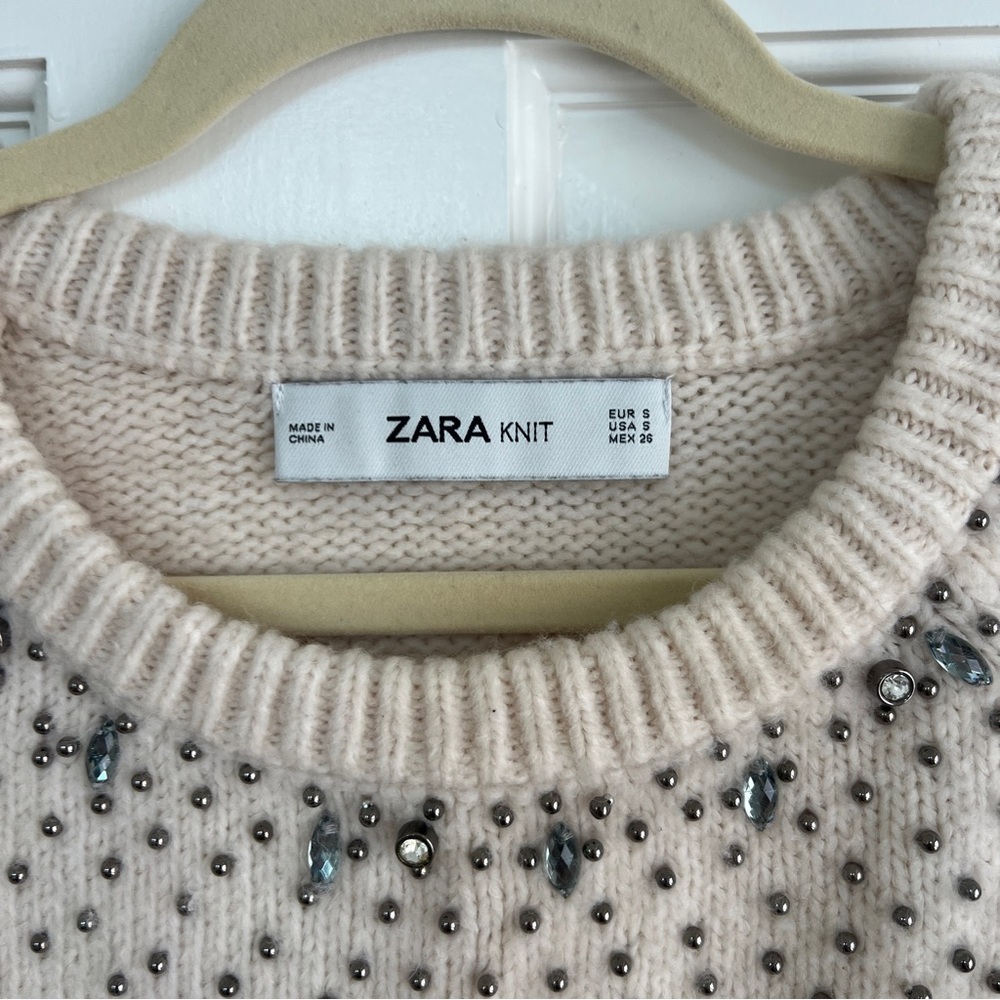 LIKE NEW Zara Cream Sweater with Embellishments - Picture 2 of 8